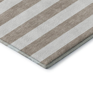 HomeRoots 8' Taupe and Ivory Striped Round Washable Rug – Durable, UV Protected, Ideal for Homes with Kids & Pets! 647665