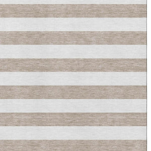 HomeRoots 8' X 10' Striped Taupe and Ivory Washable Area Rug with UV Protection for High-Traffic Spaces 647666