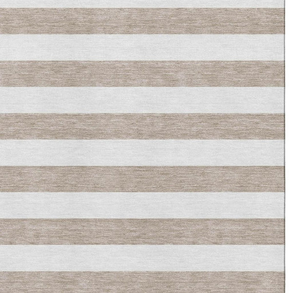 HomeRoots 8' X 10' Striped Taupe and Ivory Washable Area Rug with UV Protection for High-Traffic Spaces 647666