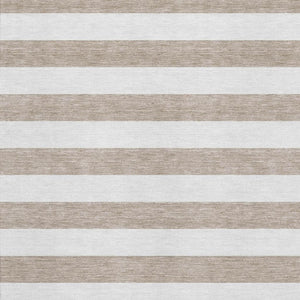 HomeRoots 8' X 10' Striped Taupe and Ivory Washable Area Rug with UV Protection for High-Traffic Spaces 647666