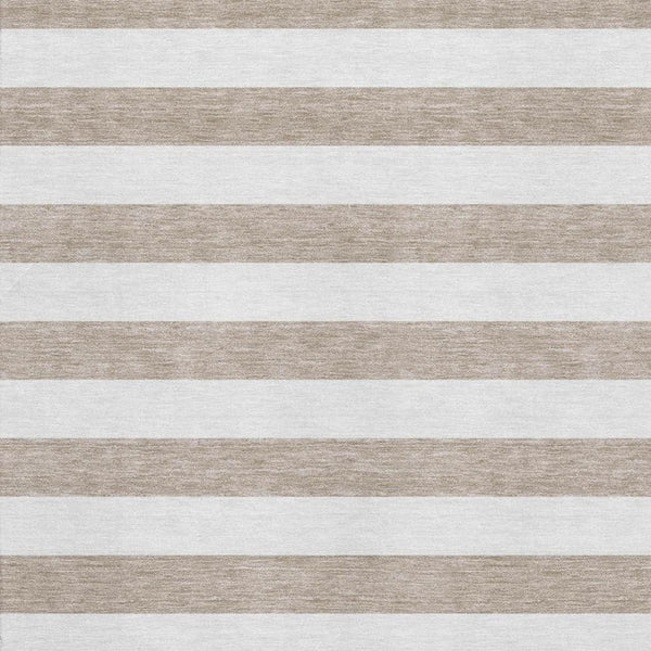 HomeRoots 8' X 10' Striped Taupe and Ivory Washable Area Rug with UV Protection for High-Traffic Spaces 647666