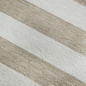 HomeRoots 8' X 10' Striped Taupe and Ivory Washable Area Rug with UV Protection for High-Traffic Spaces 647666