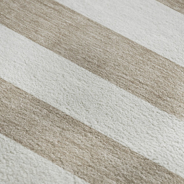 HomeRoots 8' X 10' Striped Taupe and Ivory Washable Area Rug with UV Protection for High-Traffic Spaces 647666