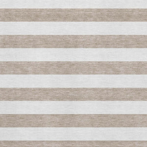 HomeRoots 9' X 12' Taupe Ivory Striped Area Rug - Stylish, Durable, Washable, UV Resistant for High-Traffic Spaces 647667