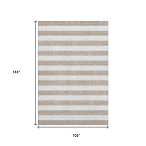 HomeRoots 9' X 12' Taupe Ivory Striped Area Rug - Stylish, Durable, Washable, UV Resistant for High-Traffic Spaces 647667