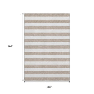 HomeRoots 10' Taupe and Ivory Striped Area Rug – Washable, UV Protected, Stain Resistant, Perfect for Families 647668