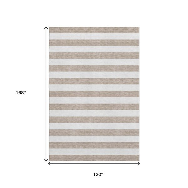 HomeRoots 10' Taupe and Ivory Striped Area Rug – Washable, UV Protected, Stain Resistant, Perfect for Families 647668