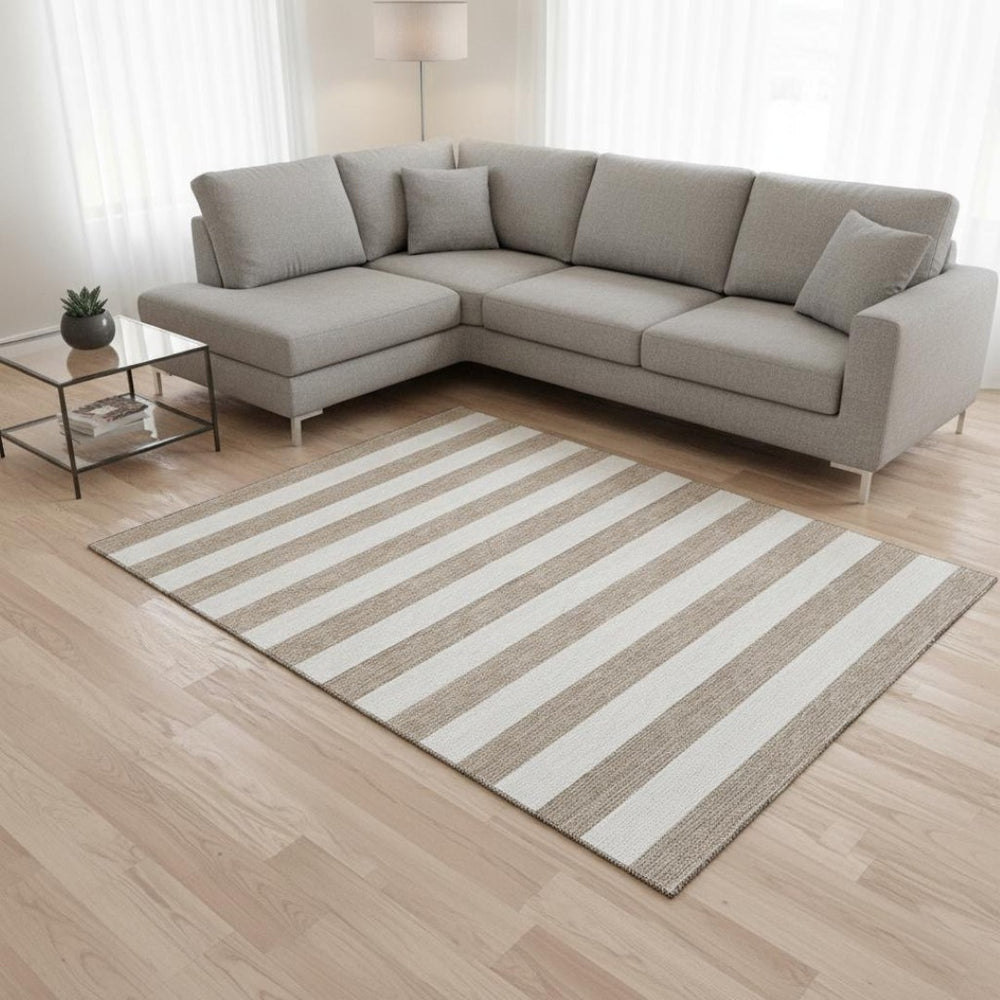HomeRoots 10' Taupe and Ivory Striped Area Rug – Washable, UV Protected, Stain Resistant, Perfect for Families 647668