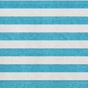 HomeRoots 5' Teal and Ivory Striped Washable Area Rug with UV Protection - Durable, Stain Resistant, Stylish Design! 647670