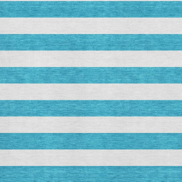 HomeRoots 5' Teal and Ivory Striped Washable Area Rug with UV Protection - Durable, Stain Resistant, Stylish Design! 647670