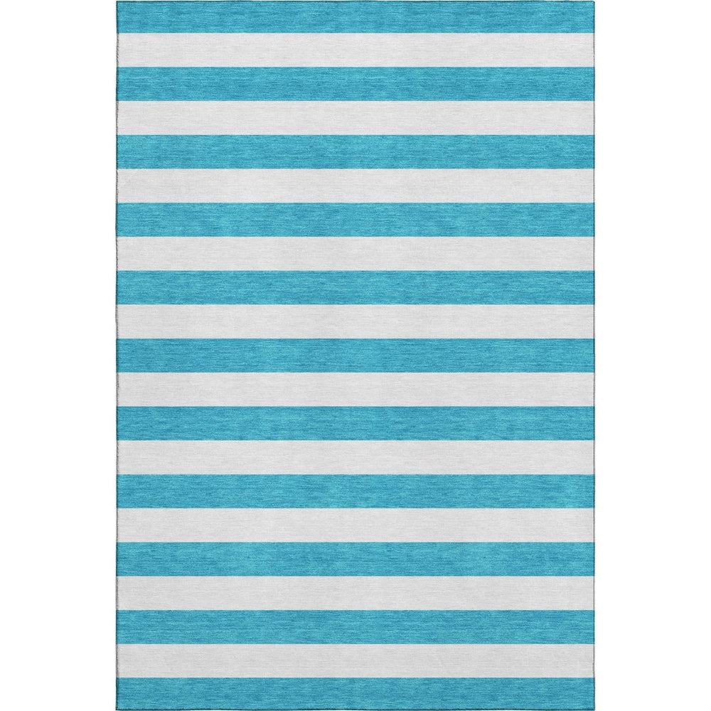 HomeRoots 5' Teal and Ivory Striped Washable Area Rug with UV Protection - Durable, Stain Resistant, Stylish Design! 647670