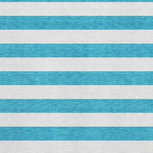 HomeRoots 5' Teal and Ivory Striped Washable Area Rug with UV Protection - Durable, Stain Resistant, Stylish Design! 647670