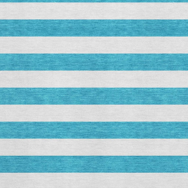 HomeRoots 5' Teal and Ivory Striped Washable Area Rug with UV Protection - Durable, Stain Resistant, Stylish Design! 647670