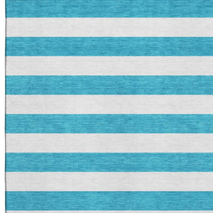 HomeRoots 8' X 10' Stylish Teal and Ivory Striped Area Rug - Washable, Stain Resistant, UV Protected, Durable! 647672