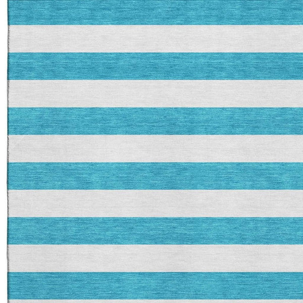 HomeRoots 8' X 10' Stylish Teal and Ivory Striped Area Rug - Washable, Stain Resistant, UV Protected, Durable! 647672