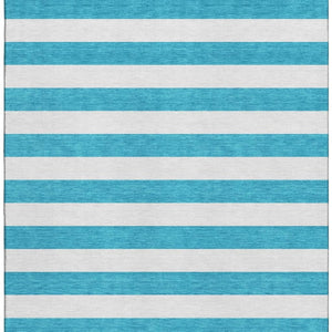 HomeRoots 8' X 10' Stylish Teal and Ivory Striped Area Rug - Washable, Stain Resistant, UV Protected, Durable! 647672