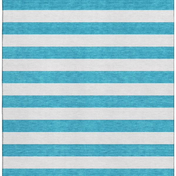 HomeRoots 8' X 10' Stylish Teal and Ivory Striped Area Rug - Washable, Stain Resistant, UV Protected, Durable! 647672