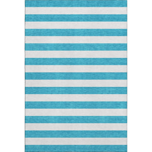 HomeRoots 8' X 10' Stylish Teal and Ivory Striped Area Rug - Washable, Stain Resistant, UV Protected, Durable! 647672