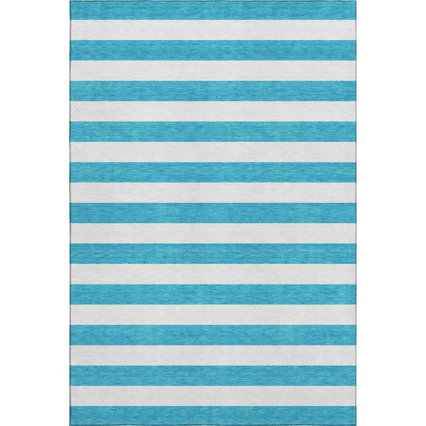 HomeRoots 8' X 10' Stylish Teal and Ivory Striped Area Rug - Washable, Stain Resistant, UV Protected, Durable! 647672