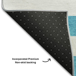 HomeRoots 8' X 10' Stylish Teal and Ivory Striped Area Rug - Washable, Stain Resistant, UV Protected, Durable! 647672