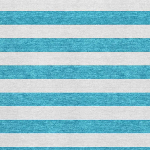 HomeRoots 8' X 10' Stylish Teal and Ivory Striped Area Rug - Washable, Stain Resistant, UV Protected, Durable! 647672