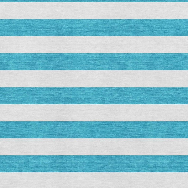 HomeRoots 9' X 12' Teal and Ivory Striped Area Rug - Washable, UV Protected, Ideal for Busy Homes & Outdoor Use 647673