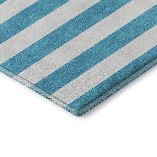 HomeRoots 9' X 12' Teal and Ivory Striped Area Rug - Washable, UV Protected, Ideal for Busy Homes & Outdoor Use 647673