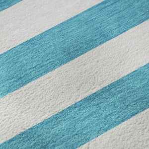 HomeRoots 9' X 12' Teal and Ivory Striped Area Rug - Washable, UV Protected, Ideal for Busy Homes & Outdoor Use 647673