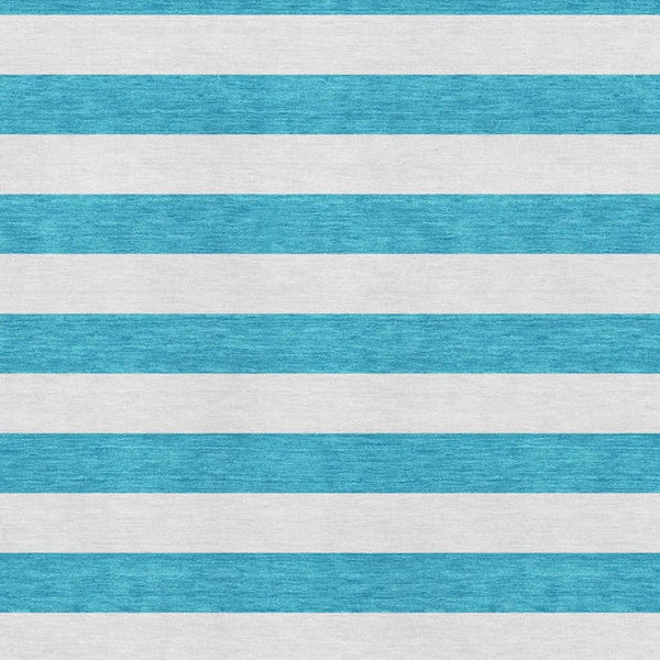 HomeRoots 10' X 14' Teal and Ivory Striped Area Rug - Durable, Washable, UV-Resistant for Stylish Spaces 647674
