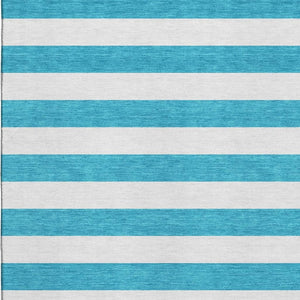 HomeRoots 10' X 14' Teal and Ivory Striped Area Rug - Durable, Washable, UV-Resistant for Stylish Spaces 647674