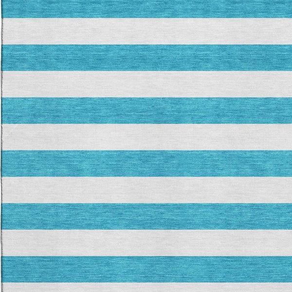 HomeRoots 10' X 14' Teal and Ivory Striped Area Rug - Durable, Washable, UV-Resistant for Stylish Spaces 647674
