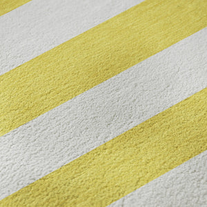HomeRoots 8' Washable Round Rug in Yellow and Ivory Stripes - UV Protected, Durable, and Easy-Care Design! 647677