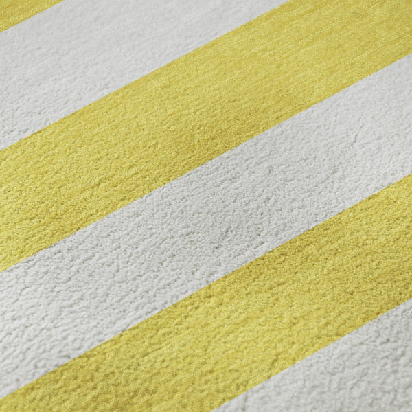 HomeRoots 8' Washable Round Rug in Yellow and Ivory Stripes - UV Protected, Durable, and Easy-Care Design! 647677