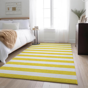 HomeRoots 8' X 10' Yellow Striped Washable Area Rug - Durable, UV-Protected, Stain-Resistant for Family Spaces 647678