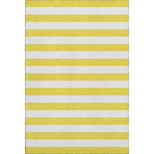 HomeRoots 8' X 10' Yellow Striped Washable Area Rug - Durable, UV-Protected, Stain-Resistant for Family Spaces 647678