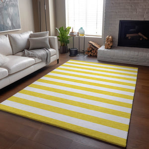 HomeRoots 8' X 10' Yellow Striped Washable Area Rug - Durable, UV-Protected, Stain-Resistant for Family Spaces 647678