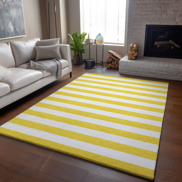 HomeRoots 8' X 10' Yellow Striped Washable Area Rug - Durable, UV-Protected, Stain-Resistant for Family Spaces 647678