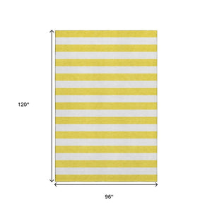 HomeRoots 8' X 10' Yellow Striped Washable Area Rug - Durable, UV-Protected, Stain-Resistant for Family Spaces 647678