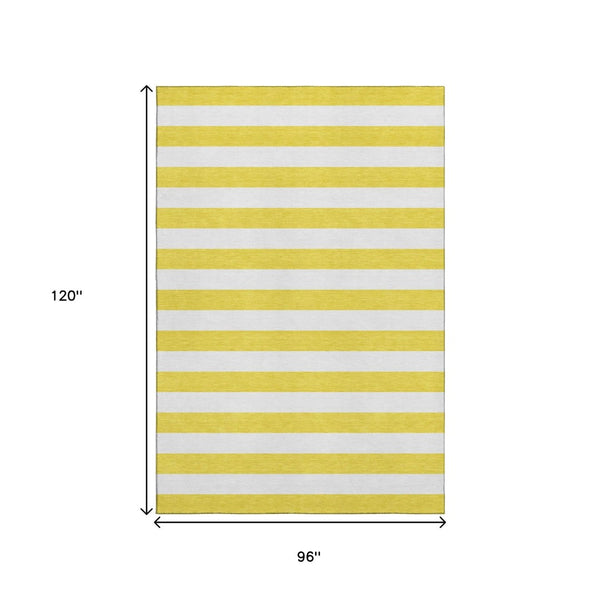 HomeRoots 8' X 10' Yellow Striped Washable Area Rug - Durable, UV-Protected, Stain-Resistant for Family Spaces 647678
