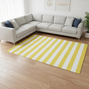 HomeRoots 8' X 10' Yellow Striped Washable Area Rug - Durable, UV-Protected, Stain-Resistant for Family Spaces 647678