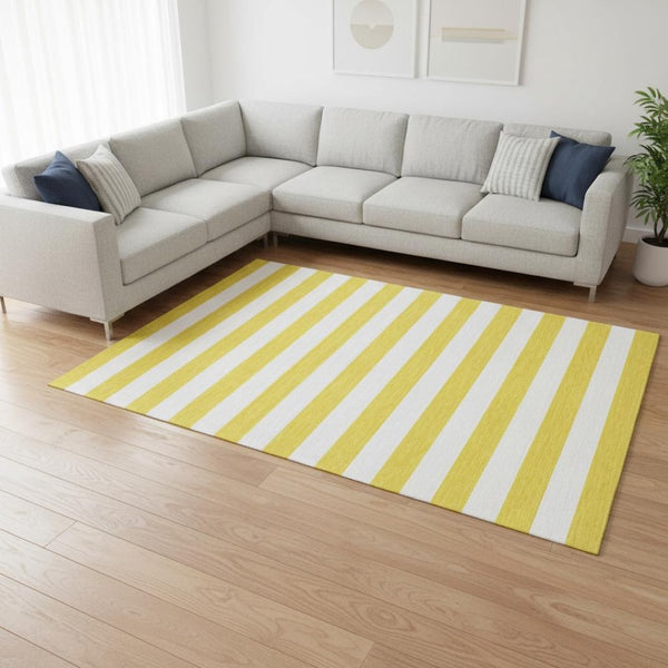 HomeRoots 8' X 10' Yellow Striped Washable Area Rug - Durable, UV-Protected, Stain-Resistant for Family Spaces 647678