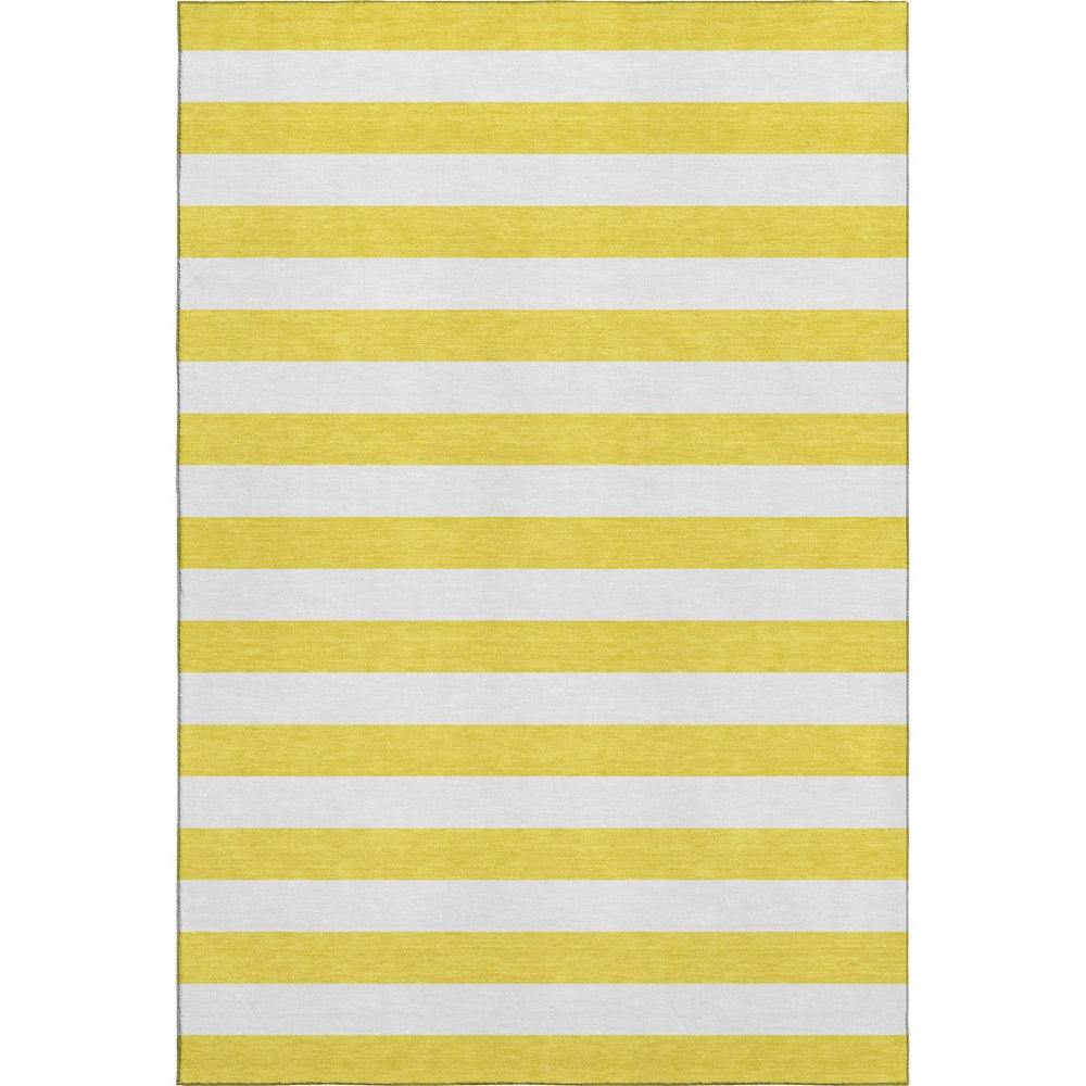 HomeRoots 9' Yellow & Ivory Striped Washable Area Rug - Durable, UV-Protected, Stain-Resistant, Low-Maintenance Design 647679
