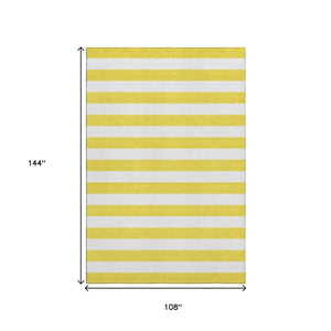 HomeRoots 9' Yellow & Ivory Striped Washable Area Rug - Durable, UV-Protected, Stain-Resistant, Low-Maintenance Design 647679