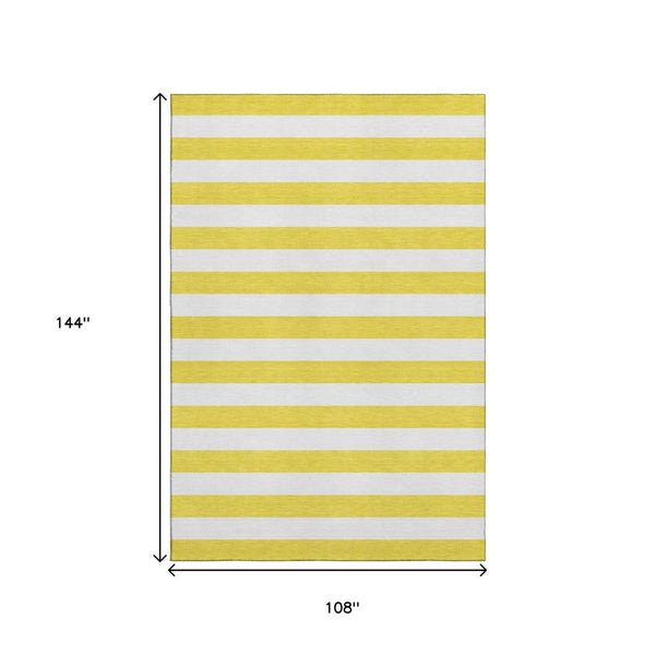 HomeRoots 9' Yellow & Ivory Striped Washable Area Rug - Durable, UV-Protected, Stain-Resistant, Low-Maintenance Design 647679