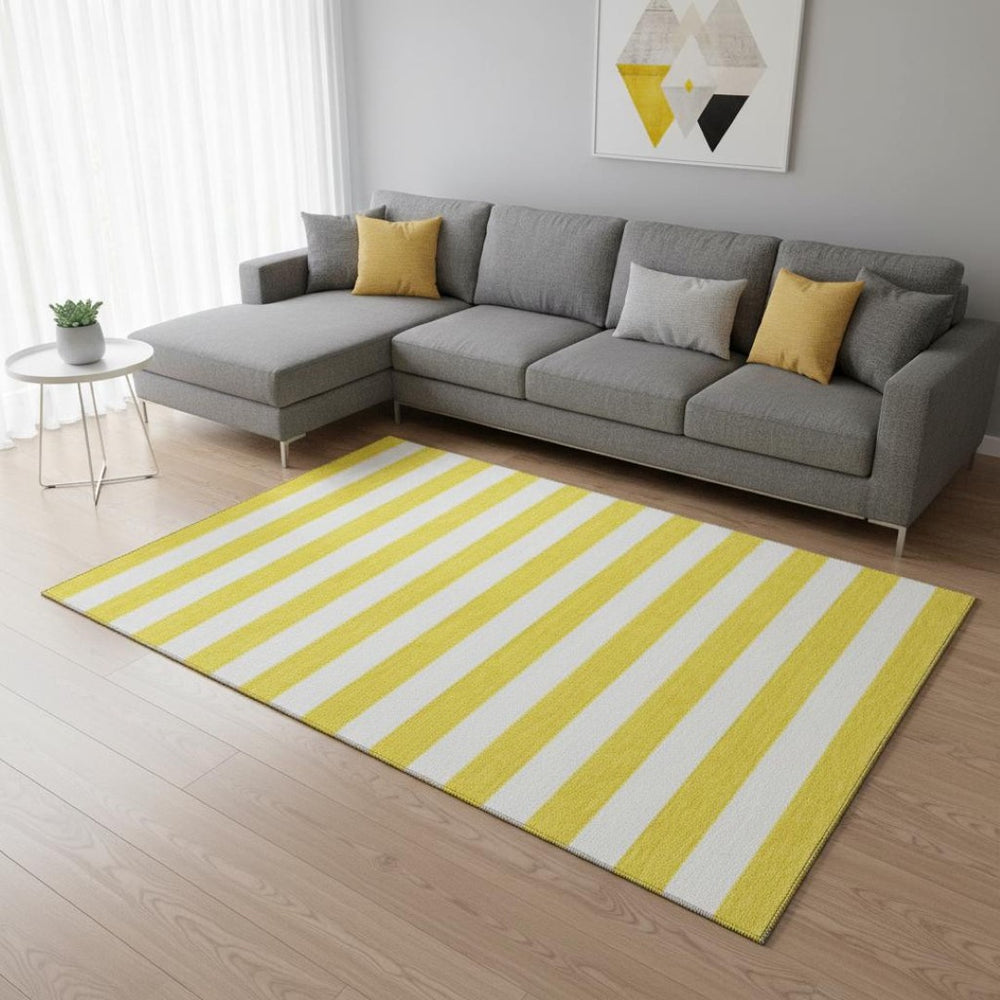 HomeRoots 9' Yellow & Ivory Striped Washable Area Rug - Durable, UV-Protected, Stain-Resistant, Low-Maintenance Design 647679