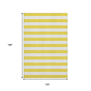 HomeRoots 10' X 14' Yellow and Ivory Striped Area Rug - UV Protected, Washable, Stain-Resistant for Easy Care 647680