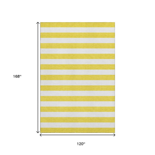 HomeRoots 10' X 14' Yellow and Ivory Striped Area Rug - UV Protected, Washable, Stain-Resistant for Easy Care 647680
