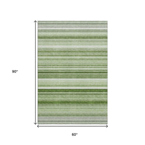HomeRoots 5' X 8' Fern Green Striped Area Rug – Washable, UV Protected, Stain Resistant, Perfect for High-Traffic Areas 647682