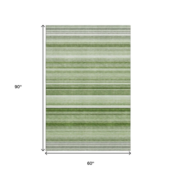 HomeRoots 5' X 8' Fern Green Striped Area Rug – Washable, UV Protected, Stain Resistant, Perfect for High-Traffic Areas 647682