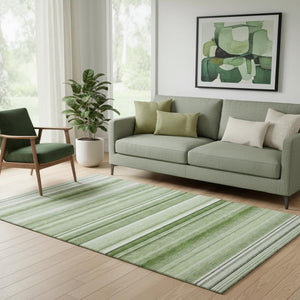 HomeRoots 5' X 8' Fern Green Striped Area Rug – Washable, UV Protected, Stain Resistant, Perfect for High-Traffic Areas 647682
